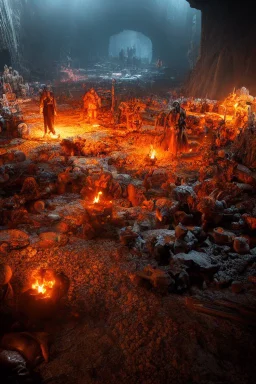 hyper realistic fantasy apocalyptic survivors narrowly navigating the dangerous creatures underworld caverns: vibrant, vivid, breath taking, ominous, surreal, ambiance, atmospheric, centered photo, Intricate 8k Textures, Hyper realistic, stunning realistic photograph, 3d octane render, trending on artstation, Centered realistic cover photo, Hyper Realistic, awesome, full color, dark, Ultra high definition, cinematic, neoprene, masterpiece, ultra sharp focus, Unreal Engine 5, Nanite, even, unifie