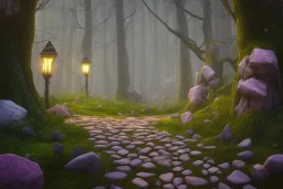  stone path lanterns forest