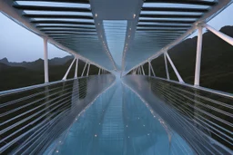 a futuristic glass bridge made of glass by architect "Calatrava"