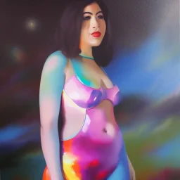 Full body portrait, painting, medium shot lady Cloudcore