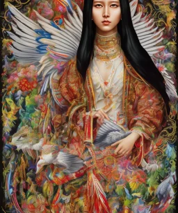 chaman, native american, mature, long black hair, black fabric coat like wings