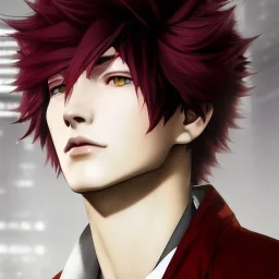 Detailed anime boy, crimson red hair, long classic taper hairstyle, dante dmc5 hairstyle, wolf ears protruding out, white trench coat, intricate details, full body portrait, keep head in frame, slight smile, black Japanese motif, concept art, highly detailed, digital painting, concept art, sharp focus, illustration, art by Yoji Shinkawa, WLOP and greg rutkowski and alphonse mucha and artgerm and yanjun Chen and Junji ito and Makoto Shinkai, HDR, octane render, highly detailed