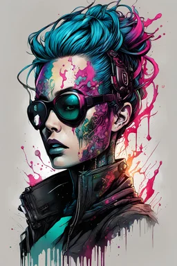 highly detailed full color concept illustration of cyberpunk anti heroine , maximalist, sharp focus, highest resolution, in the styles of Alex Pardee, Denis Forkas , and Masahiro Ito, boldly inked, 8k, coarse, gritty textures