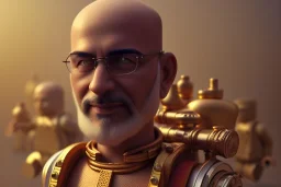 portrait of a bald and shaved Atul Bhardwaj building lego, steampunk, brown eyes, no facial hair, steampunk, unreal 5, octane render, cinema4d, dynamic lighting, soft lighting, 4k, redshift render, highly detailed, hyper realistic