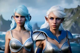 [Sea Elf] [Maormer] Hero Queen with [white hair] and [blue skin] on a [ship] with crew [fantasy] [realism] [Elder scrolls]