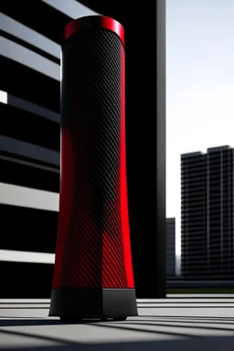 speaker, form inspired by merdeka 118 tower, architecture form, modern design style and black and red color