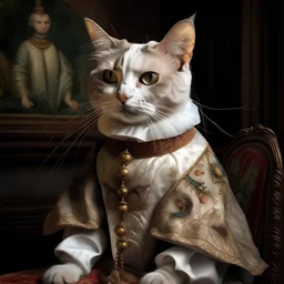 Cat dressed as human, Medieval palace,animal portrait