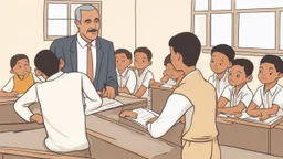 A male teacher explaining in a primary school, Egyptian complexion