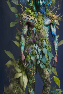 Head to toe full body portrait of Emesh, Sumerian god of vegetation, POV, in the styles of Chiamonwu Joy, and Flora Bowley, powerful, highly artistic, cohesive, stunning composition, deep Hyperfocal depth, f90, Hyper realistic, Hyper detailed, Post processing, Epic composition, lifelike, high pixel, exquisitely beautiful, flowing, ultra-high-definition 8k, Super crisp, lush colors, kandinsky.