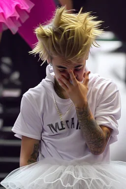 justin bieber crying and wearing a tutu