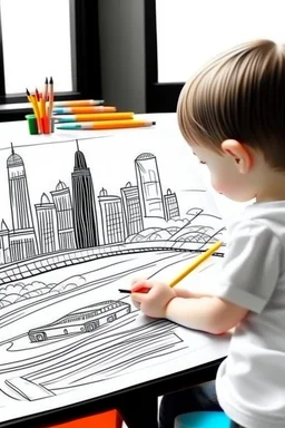 4 years old kid hand drawing of new york city