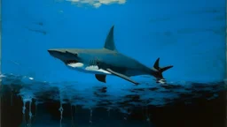 A blue water elemental shark painted by Clyfford Still