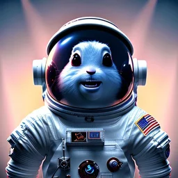 pixar style anamorphic cute astronaut rabbit floating in space, full body, puffer jacket, dramatic lighting, hyper realistic, unreal engine 5, 16k, background:space