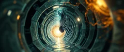 hypnotic labyrinth world seen from inside crystal pinhole pic into 4th dimension ,awake within a dream, portrait of ascended chakra master blaster, master oil painting by Rembrandt, escape route from our dimensions, hidden even to the zebra worm hole inside crystal ball