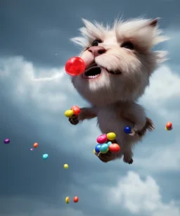 Ultra realistic speed clouds sky scene, wide angle view, strong men falling down with many Childs background, circus dress style, feather color, free jumping flying, many trinkets, hair monster, many jelly beans, balls, color smoke, smile, happy, extreme, wind, clouds sea, 20,000 feet altitude, stratosphere, soft color, highly detailed, unreal engine 5, ray tracing, RTX, lumen lighting, ultra detail, volumetric lighting, 3d, finely drawn, high definition, high resolution.