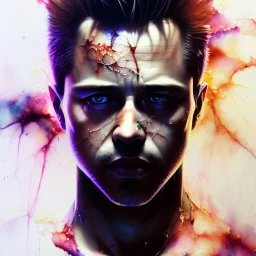 photorealistic Tyler Durden, movie, watercolor illustration by <agnes cecile> <Yoji Shinkawa>, natural tones, ornate and intricate detail , soft smooth lighting, soft pastel colors,