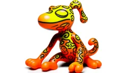 An orange amphibian painted by Keith Haring