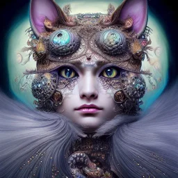 "Insanely detailed photograph of an elaborate beautiful cat goddess intricate glowing skin eyes intricate face hair lashes fur dress hyperdetailed painting by Anna Dittmann Huang Guangjian and Dan Witz CGSociety ZBrush Central fantasy art album cover art 4K 64 megapixels 8K resolution HDR Greek shiny space colours jewelry celestial hair eyes light"