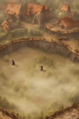 fantasy medieval fighting arena into the woods from above