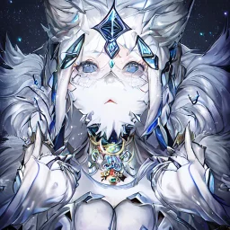 cosmic mage, elf, female, battle mage, epic, cosmic magic, long ears, white hair, face details, pale skin, jewellery, broad shoulders, sharp ears, cosmic clothes, cosmic eyes, ears shown, light out of eyes, the cosmos in eyes, stars in eyes, shining eyes, non human face, thin face, animation, detailed ears, magical eyes, non realistic, closed mouth, bigger make up, smiling face