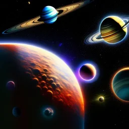 solar system with constelations in background, aesthetic