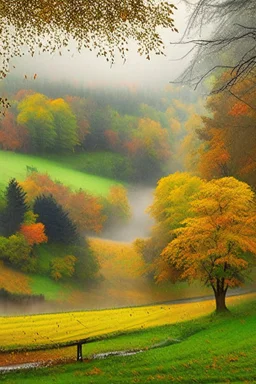 Autumn Czech valley in the rain.