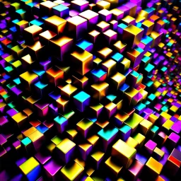 a 3d fractal structure made of metallic random color cubes, pertty artistc background