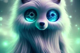 cutest AND softest creature in the world| large doll like eyes| supernatural and otherworldly| highly detailed vibrant fur| magical glowing trails| light dust| aesthetic| cinematic lighting| bokeh effect| mdjrny-v4 style