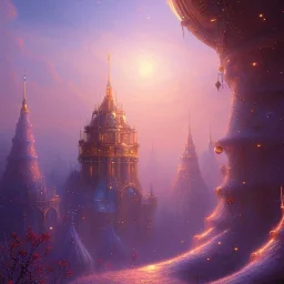 landscape, city of the elves, rose, gold, very blue sky, crystal domes, glistening oiled shiny, intricate, Exquisite details and textures, highly detailed, digital painting, artstation, concept art, sharp focus, nature background, illustration, 8k, by stability ai, nvidia