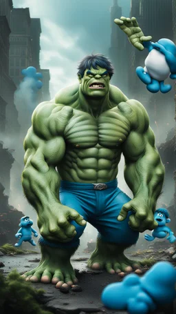 Hulk but the smurfs surreal 8K image