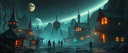 the first nation, robotic witchcraft, cyberpunk village, sci-fi, strange vessels