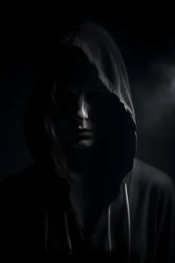 mystery woman with invisible face, face is darkness, beautiful, dark, outline in a dark, fog