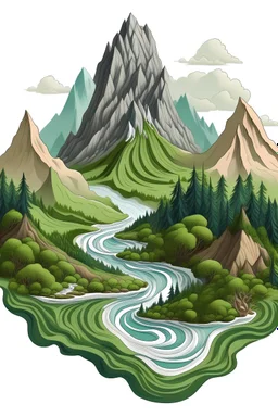 una montaña con rios caudalosos y vegetación entrelazada