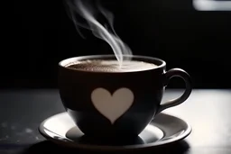 чашка кофе с дымком в форме сердечка, 4k
