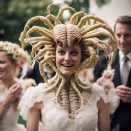 facehugger from alien as a flower girl at a wedding