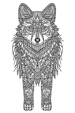 Outline art for Wolf Mandala, White background, Sketch Style, full Body, Only use outline, Mandala style, clean line art, White background, no shadows, and clear and well outlined