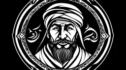 The logo of a YouTube channel specializing in ancient Arab Islamic history, in black and white, with a distinctive character