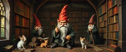 master oil painting by Rembrandt, magia spy gnomes soap opera poster, huge archeive, library, woodland creatures