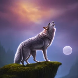 howling wolf on cliff forest background