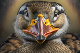 duck portrait, perfect composition, hyperrealistic, super detailed, 8k, high quality, trending on artstation, studio photo, highly detailed, wide borders