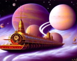 fantasy train moving around the saturn