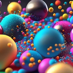 small colored balls fly off the screen, 3D, close-up, cinematic 4D rendering, soft textures, digital painting, rich 3D rendering, hyperrealistic painting
