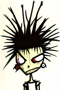 2d drawing of a stickman, cool with punk hair, x eyes like in hangman, slight smile, 3d realistic in colour