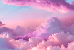 In a sea of clouds. Clouds are a mix of pinks, purples and peach colours from the sunset. It feels like you're flying in a dream. There is a lot of glitter in the clouds. It feels airy and light. Chromatic aberration effect. Dream aesthetic. y2k feeling. Clouds are really fluffy.
