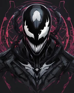 Venom mix with machine in solo leveling shadow artstyle, cyberpunk them, intricate details, highly detailed, high details, detailed portrait, masterpiece,ultra detailed,best quality