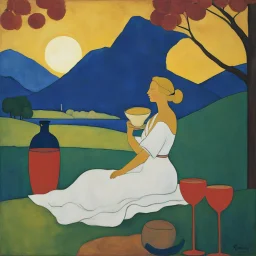 [art by Paul Sérusier] In the fading light, Maria embraced completion: Merlot, Chardonnay, Baileys, wum, Valiuminun scriptins, choclutz. A symphony of flavors and memories unfolded, Each sip and bite a step towards inner peace. Tranquility found in finishing what she started, A moment of clarity in the chaos of life. In completion, she discovered the beauty of existence, A melody waiting to reach its final note.