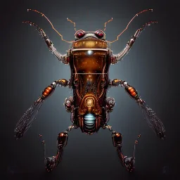 steampunk transparent cybernetic biomechanical robotic bug of death, symmetrical, front facing, very coherent symmetrical artwork, unreal engine realistic render, 8 k, micro detail, gold and steel intricate, elegant, highly detailed, digital painting, artstation, smooth, sharp focus, illustration, artgerm, tomasz alen kopera, wlop, unreal engine 5, octane render