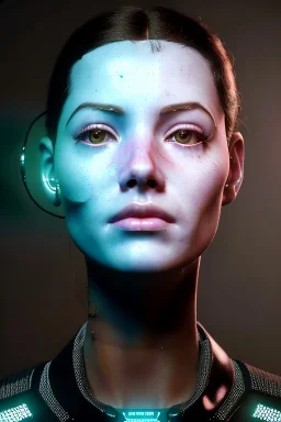 Ultra Realistic retro sci-fi scene, portrait, brunette woman, Ava garner face, perfect iris, glow eyes, makeup. Aliens background, Retro sci-fi style, helmet, tight latex coat, fog, rain, soft color, highly detailed, unreal engine 5, ray tracing, RTX, lumen lighting, ultra detail, volumetric lighting, 3d, finely drawn, high definition, high resolution.