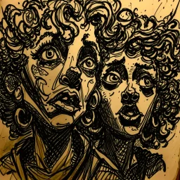 <https://s.mj.run/PrAtlEsO-1M> a drawing of two women's sketched on paper, in the style of quirky expressions, rusticcore, chiaroscuro sketches, yosuke ueno, rough clusters, close up, comical caricatures