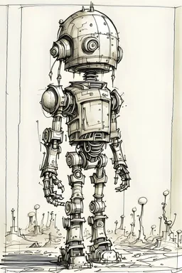 jean giraud style drawing of a child robot